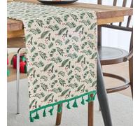 Skcess Table Runner Impreso Hojas Bayas Patrón con Borlas, Camino de Mesa Poliéster Algodón Mantel Corredor Rojo Verde Camino de Mesa de Tela para Decoración de Fiesta de Cumpleaños, 33 x 240 cm