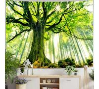 Skcess Tapiz de pared 200 x 200 cm, diseño de bosque natural, paisaje verde, árbol, amanecer, decoración de pared