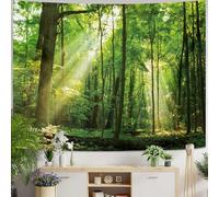 Skcess Tapiz para colgar en la pared, diseño de bosque, color verde, árbol, amanecer, decoración de pared, decoración para salón, grande, 260 x 240 cm