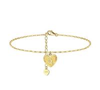 Skcess Tobillera boho mujer 18 K Au750 oro amarillo 750 oro corazón con letras tobilleras verano playa sandalia descalza para madre niña, Oro amarillo de 18 quilates (750), Sin circonita