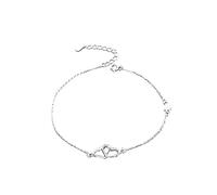Skcess Tobillera de plata de ley 925 para mujer, 19 cm, plata de ley S925, doble corazón, joya para el pie de playa, joyas de plata para mujer