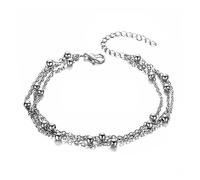 Skcess Tobillera gótica de 30 cm, cadena multicapa de acero inoxidable con perlas, tobillera para niñas, verano, vacaciones, para mujeres, madre, oro/plata para mujer, Acero inoxidable, Sin circonita