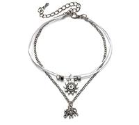 Skcess Tobillera para mujer, aleación de flores de sol, elefante, tobillera, boda, verano, vacaciones, para mujeres, niñas, color blanco, para mujer, 20 + 5 cm, tamaño ajustable