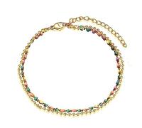 Skcess Tobillera para mujer, cadena de acero inoxidable con perlas, cadena de verano, vacaciones, para mujeres, niñas, madre, dorado/plata, 30 cm de longitud, Acero inoxidable, Sin circonita
