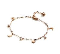 Skcess Tobillera para mujer, cadena para el tobillo, acero inoxidable, estrella con circonitas, para verano, playa, pie, joyas de oro rosa para mujer, 25 cm de longitud