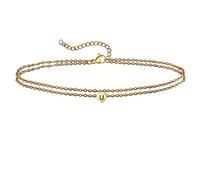 Skcess Tobillera para mujer, oro 14 K, Au 585, cadena doble con letras de corazón, tobilleras, pulseras para madre y niña, Oro amarillo 585 de 14 quilates, Sin circonita