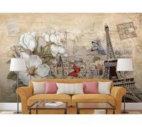 skdhlifpj Papel Pintado Fotográfico 3d Arquitectura Floral Europea 300cmx210cm Lirios Flores Y Torre Eiffel Retro Y Nostálgicos Tejido No Tejido Decoración Paredes Fotomurales