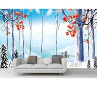 skdhlifpj Papel Pintado Fotográfico 3d Bosque Cubierto De Nieve Blanca 430cmx300cm Frutos Rojos Pintados A Mano En Un Paisaje Invernal Nevado Tejido No Tejido Decoración Paredes Fotomurales