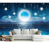 skdhlifpj Papel Pintado Fotográfico 3d Cielo Nocturno Etéreo 350cmx245cm Planeta Azul Estrellas Brillantes Océano Montañas Tejido No Tejido Decoración Paredes Fotomurales