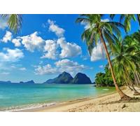 skdhlifpj Papel Pintado Fotográfico 3d Cielos Azules Nubes Blancas Playas De Arena 250cmx175cm Paisaje Natural Tropical De Verano: Cocoteros Y Montañas Tejido No Tejido Decoración Paredes Fotomurales