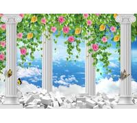 skdhlifpj Papel Pintado Fotográfico 3d Cielos Azules Y Nubes Blancas 200cmx140cm Columnas Romanas Blancas Con Rosas Trepadoras Tejido No Tejido Decoración Paredes Fotomurales
