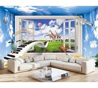 skdhlifpj Papel Pintado Fotográfico 3d Cielos Azules Y Nubes Blancas 200cmx140cm Paisaje Natural Fuera De La Ventana Pingüinos Jirafas Tejido No Tejido Decoración Paredes Fotomurales