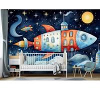 skdhlifpj Papel Pintado Fotográfico 3d Cielos Estrellados De Naves Espaciales 250cmx175cm Guardería Y Jardín De Infancia Con Dibujos Animados De Naves Espaciales Tejido No Tejido Decoración Paredes F