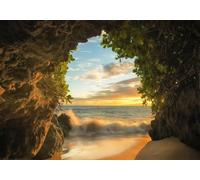 skdhlifpj Papel Pintado Fotográfico 3d Cuevas Costeras 350cmx245cm Vista Al Mar Puesta De Sol Playa Más Allá De La Ventana Tejido No Tejido Decoración Paredes Fotomurales