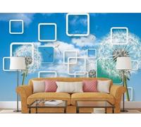 skdhlifpj Papel Pintado Fotográfico 3d Flores De Diente De León 430cmx300cm Cielos Azules Nubes Blancas Paisajes Con Motivos Geométricos Tejido No Tejido Decoración Paredes Fotomurales