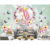 skdhlifpj Papel Pintado Fotográfico 3d Flores En Acuarela 250cmx175cm Rosas De La Selva Tropical Caballo Blanco Tejido No Tejido Decoración Paredes Fotomurales