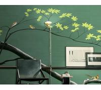skdhlifpj Papel Pintado Fotográfico 3d Hoja De Arce Verde 250cmx175cm Bosque Zen Gongbi Chino Tejido No Tejido Decoración Paredes Fotomurales