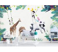 skdhlifpj Papel Pintado Fotográfico 3d Hojas De Palmera De La Selva Tropical 350cmx245cm Decoración Infantil Con Acuarelas De Flores Jirafas Y Gatos Naranjas Tejido No Tejido Decoración Paredes Fotom