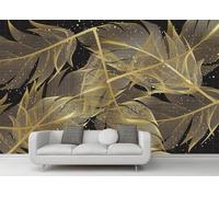 skdhlifpj Papel Pintado Fotográfico 3d Hojas Doradas 250cmx175cm Hojas Doradas Tropicales Abstractas Modernas Y Ligeramente Lujosas Tejido No Tejido Decoración Paredes Fotomurales