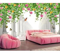 skdhlifpj Papel Pintado Fotográfico 3d Jardines Con Columnas Romanas 300cmx210cm Paisajes Europeos Con Coloridas Flores En 3D Tejido No Tejido Decoración Paredes Fotomurales