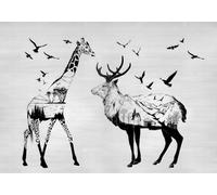 skdhlifpj Papel Pintado Fotográfico 3d Jirafa En Blanco Y Negro 300cmx210cm Paisaje Abstracto Minimalista Con Ciervos Jirafas Y Pájaros Tejido No Tejido Decoración Paredes Fotomurales