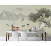 skdhlifpj Papel Pintado Fotográfico 3d Loto Meticuloso Pintado Con Tinta China 300cmx210cm Paisaje Natural Grisáceo Con Montañas Y Mar Tejido No Tejido Decoración Paredes Fotomurales