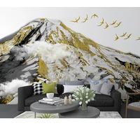 skdhlifpj Papel Pintado Fotográfico 3d Montaña Nevada Dorada Abstracta 400cmx280cm Paisaje Moderno De Pájaros Voladores Tejido No Tejido Decoración Paredes Fotomurales