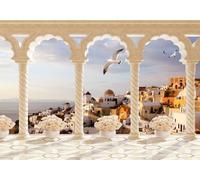 skdhlifpj Papel Pintado Fotográfico 3d Paisaje Marino Natural Más Allá De La Ventana 350cmx245cm Columnas Romanas Blancas Paisaje Urbano De Un Castillo En El Egeo Tejido No Tejido Decoración Paredes
