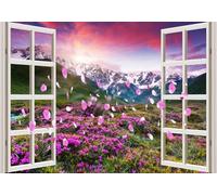 skdhlifpj Papel Pintado Fotográfico 3d Paisaje Natural Desde La Ventana 150cmx105cm Paisajes Florales De Prados Nevados En Las Montañas Tejido No Tejido Decoración Paredes Fotomurales