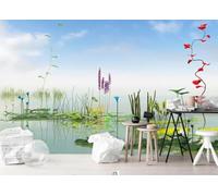 skdhlifpj Papel Pintado Fotográfico 3d Plantas Acuáticas Verdes 400cmx280cm Cielos Azules Nubes Blancas Y Hojas De Loto En Un Estanque Tejido No Tejido Decoración Paredes Fotomurales