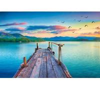 skdhlifpj Papel Pintado Fotográfico 3d Selva Tropical Costera Azul 250cmx175cm Paisaje Del Mar Egeo Con Puente De Madera Mediterráneo Tejido No Tejido Decoración Paredes Fotomurales