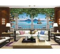 skdhlifpj Papel Pintado Fotográfico 3d Vista Desde Una Ventana Mediterránea 200cmx140cm Columnas Romanas Blancas Balcón Y Vista Al Mar Tejido No Tejido Decoración Paredes Fotomurales