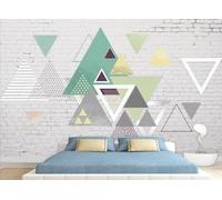 skdhlifpj Papel Pintado Geométrico 3d Tejido No Tejido Fotográfico Pared Con Ladrillos Blancos Y Motivos Geométricos Abstractos De Triángulos De Colores 400cmx280cm Madera Rayas Fotomurales