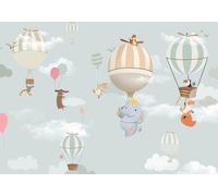 skdhlifpj Papel Pintado Niños 3d Tejido No Tejido Fotográfico Habitación Infantil Con Globos Aerostáticos Y Animales De Dibujos Animados: Elefantes Y Monos 300cmx256cm Madera Rayas Fotomurales