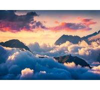skdhlifpj Papel Pintado Paisaje natural 3d Tejido No Tejido Fotográfico Paisaje Natural Con Picos Montañosos Cimas Y Un Mar De Nubes Moradas 350cmx245cm Madera Rayas Fotomurales