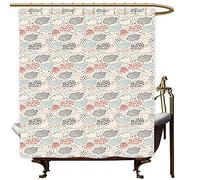 SKDSArts - Cortina de ducha elegante con forma de paraguas, lunares y rayas dibujadas a mano, diseño de nubes entre paraguas adornados y chaparaguas, multicolor, 175 x 183 cm (ancho x largo), cortina