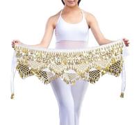 Skdvy Belly Dance Hip Bufanda Belly Dance, Cadena de Cintura for Danza del Vientre, Bufanda de Cadera, cinturón de Monedas for Danza del Vientre, cinturón de Baile, Accesorios for Bailarina(WH