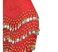 Skdvy Belly Dance Hip Bufanda Belly Dance, Moda Danza del Vientre Cintura Cadena Traje Monedas Falda cinturón Envoltura de Cadera Ropa de Escenario Profesional niñas y Mujeres Ropa de Baile(Red)