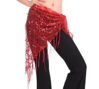 Skdvy Belly Dance Hip Bufanda Belly Dance, Mujeres borlas Mostrar Disfraces Cadera Bufanda Danza del Vientre cinturón Cintura Cadena Bailarina Falda(Red)