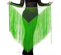 Skdvy Danza del Vientre Cadera,Borla Bufandas de Caderas Belly Dance Ropa Accesorios Práctica Práctica Elástico Larga Tassel Triángulo Cinturón Mano Crochet Bandel Dance Hip Bufanda(Green Fuchsia)