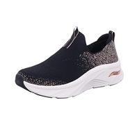 Skechers Arch Fit D'lux, Zapatillas Mujer, Ribete de Punto Negro En Oro Rosa, 36.5 EU