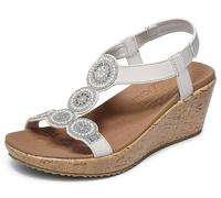 Skechers BEVERLEE DATE GLAM, Sandalias para Mujer, Off White Duraleather/ Clear Rhinestone, 35 EU