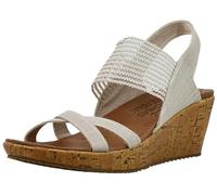Skechers Beverlee-High Tea, Sandalias con cuña Mujer, Beige (Nat Black Sparkle Linen/Gore Trim), 39.5 EU