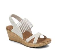 Skechers BEVERLEE HIGH TEA, Sandalias de Punta Descubierta para Mujer, Natural Sparkle Linen/ Gore Trim, 36 EU