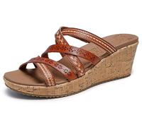 Skechers BEVERLEE TIGER POSSE, Sandalias con Cuña para Mujer, Luggage Duraleather, 42 EU