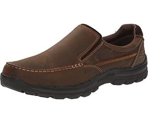 Skechers Braver-Rayland - Mocasines para Hombre, Cuero marrón Oscuro, 45 EU | Caminar Slip-ins Air Cooled Goga Mat lavable a máquina