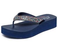 Skechers Cali, Sandalia Mujer,Azul Marino Mitobuck Multi Gem Stone Trim, 39 EU