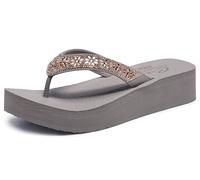 Skechers Cali, Sandalia Mujer,Mitobuck Gris Pardo Con Ribete de Piedra Preciosa, 37 EU