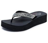 Skechers Cali, Sandalia Mujer,Negro Mitobuck Gem Stone Trim, 40 EU