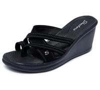 Skechers Cali Women's Rumblers-Beautiful People Wedge Sandal,Black,6 M US